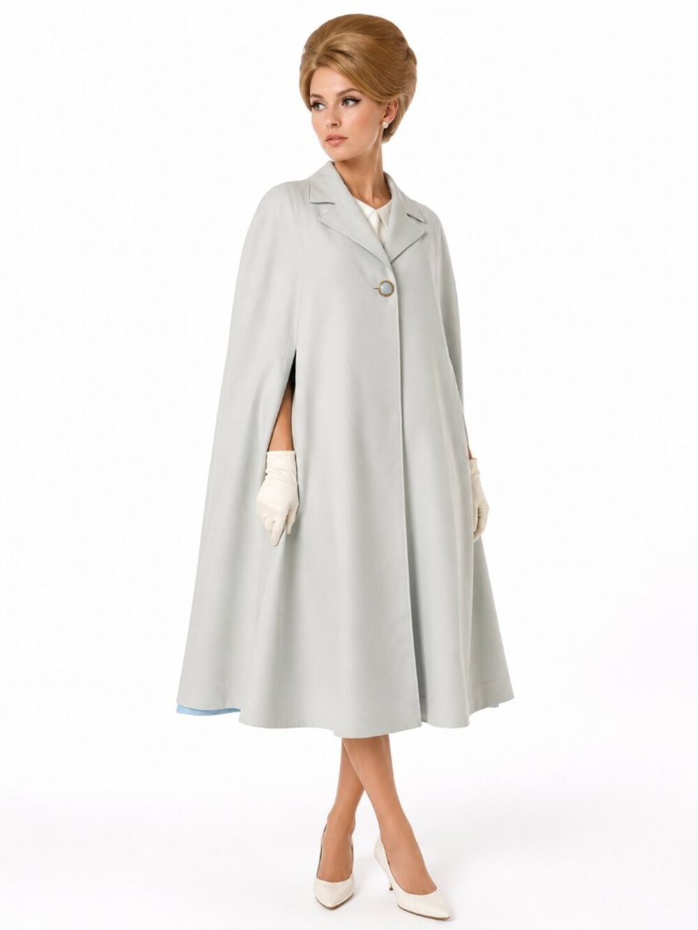 VINTAGE 60s MCM Cape Cloak Coat Mint Green One Size